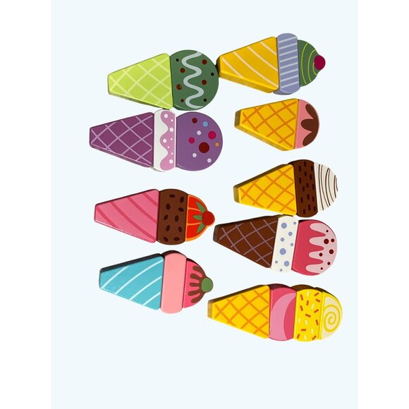 Wooden Ice Cream Pull Along Truck Toy With Magnetic Building Ice Cream Blocks - Picture 6 of 16